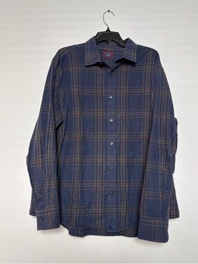 UNTUCKit Men's XXL Button Up Long Sleeve Dark Blue Plaid Cotton Shirt